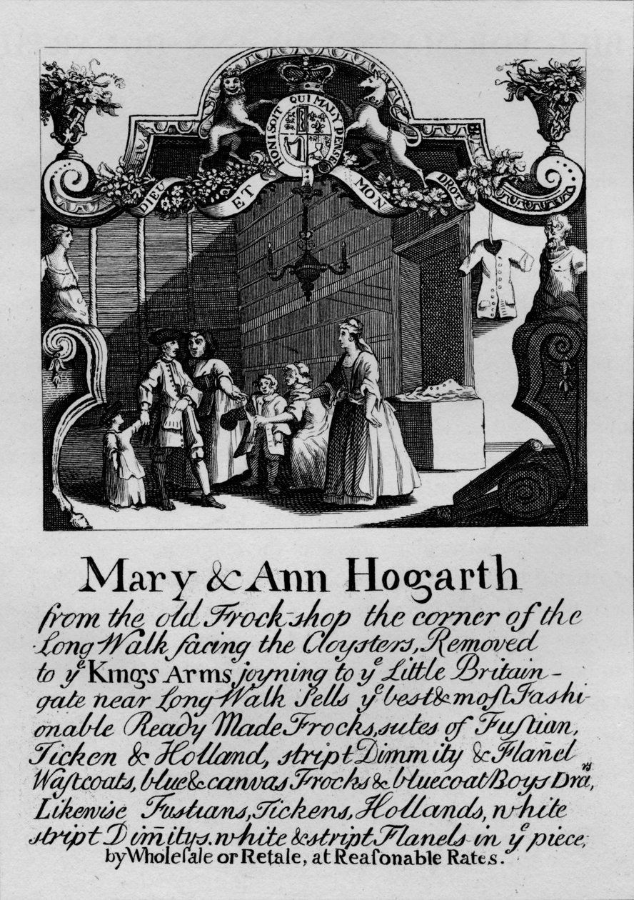 Handelskort för Mary och Ann Hogarths butik, 1807, 1827. av Thomas Cook