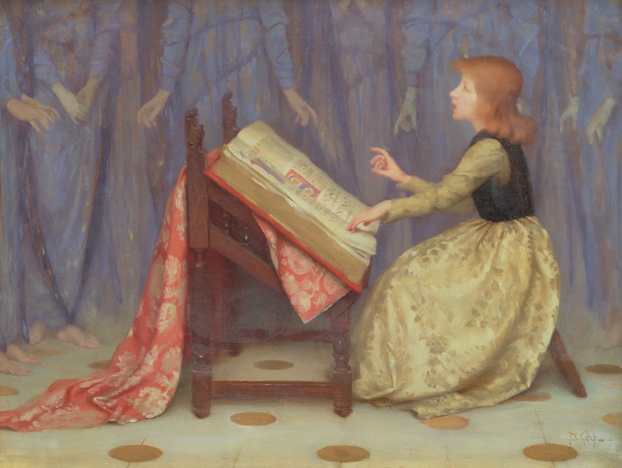 Flicka sitter i en interiör av Thomas Cooper Gotch