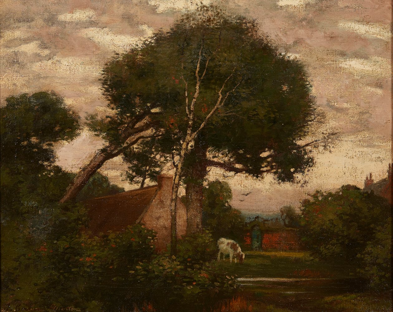 Landskap med boskapsbevattning (olja på duk) av Thomas Corson Morton