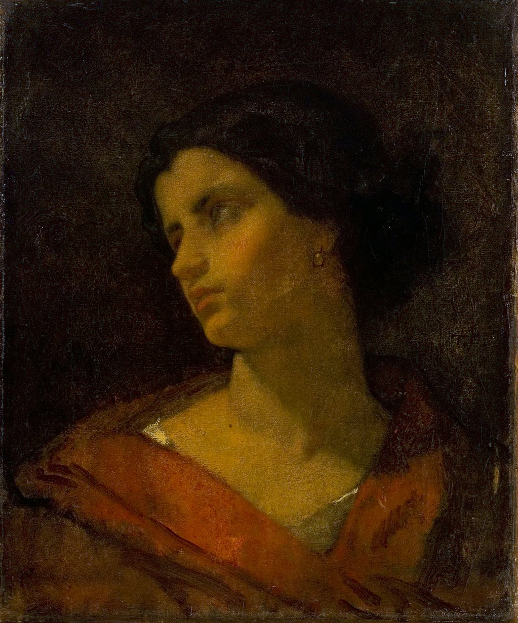 En kvinnas huvud, studie av Thomas Couture