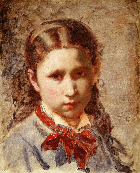 Huvud av en flicka (olja på duk) av Thomas Couture
