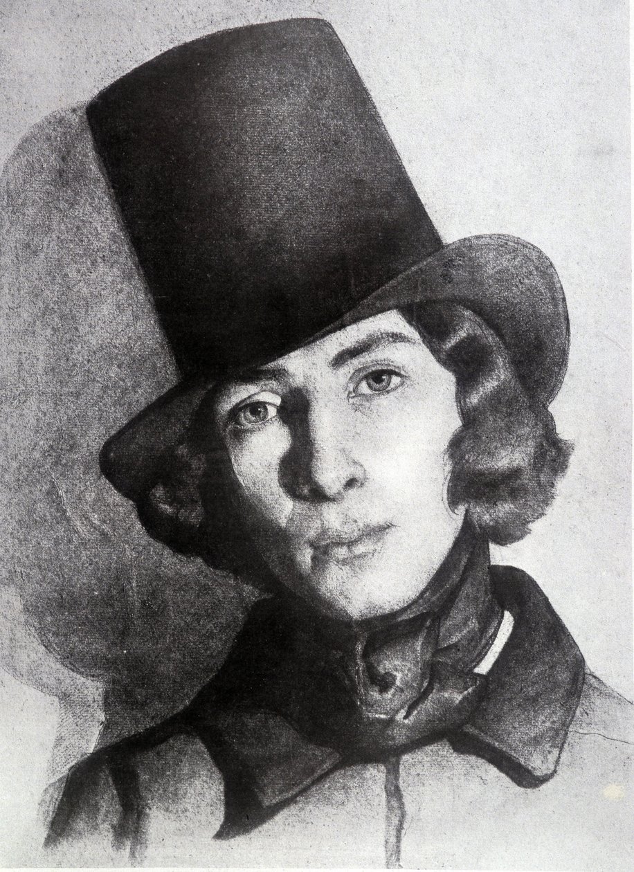 Porträtt av Maurice Sand (1823-1889), son till George Sand, 21 år gammal - Odaterad teckning av Thomas Couture (1815-1879) - denna teckning ansågs länge vara hans mor George Sands teckning av Thomas Couture