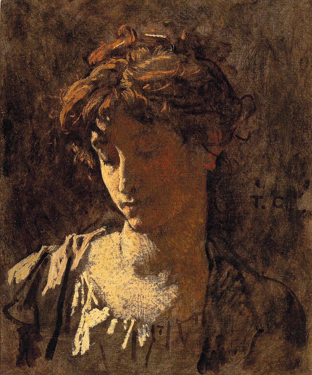 Porträtt av en kvinna (olja på duk) av Thomas Couture
