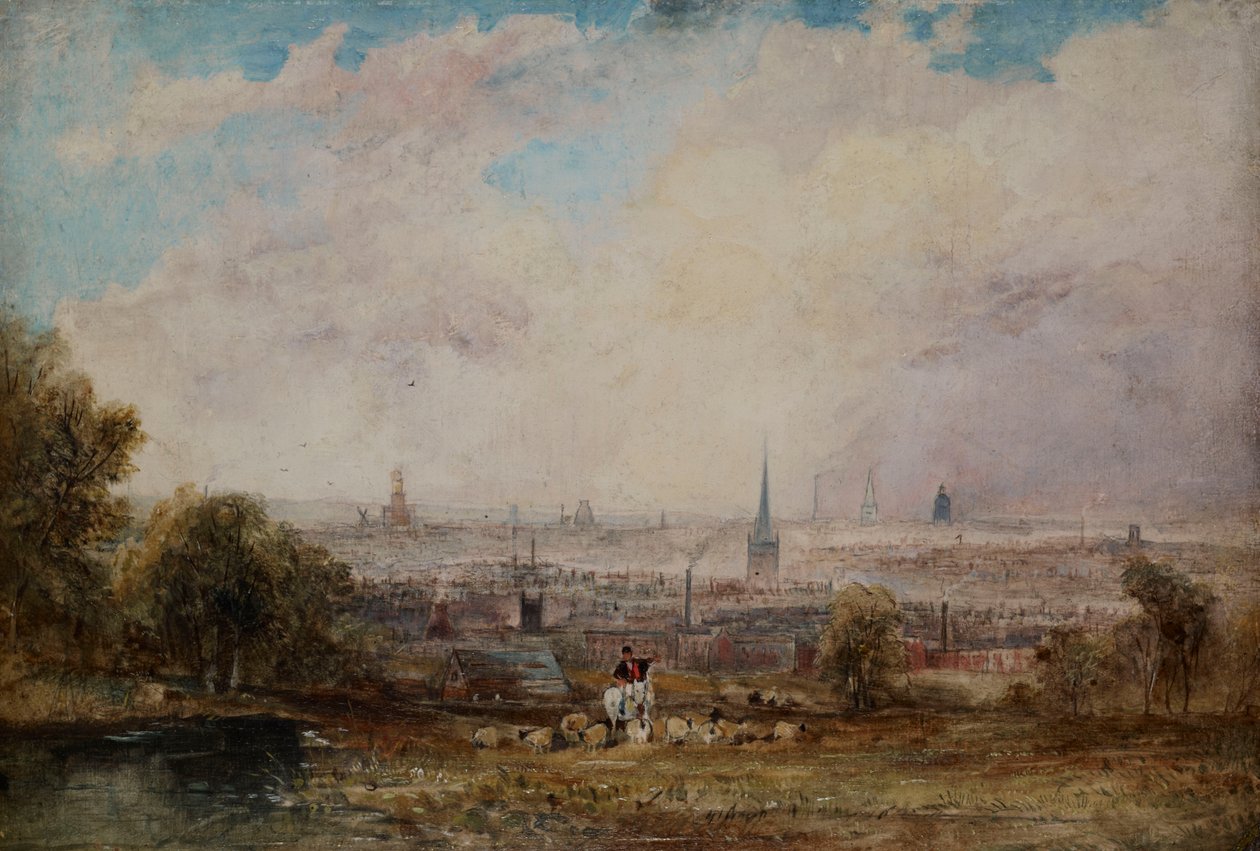 En avlägsen utsikt över Birmingham, 1825-1830 av Thomas Creswick