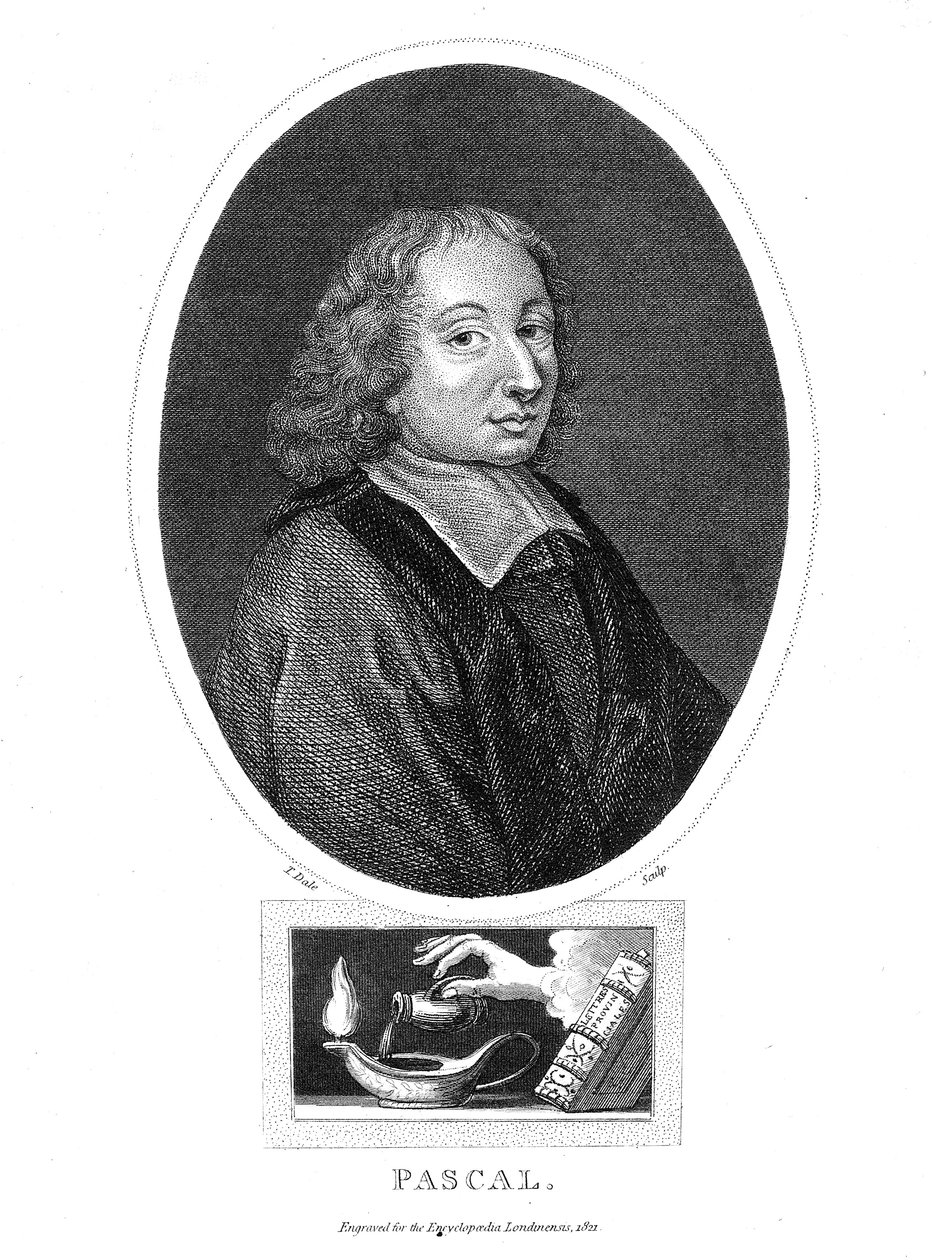 Blaise Pascal, fransk 1600-talsfilosof, matematiker, fysiker och teolog, 1821 av Thomas Dale