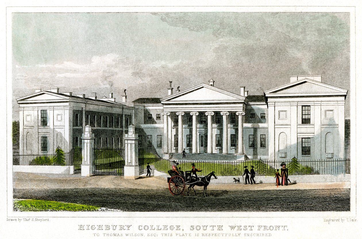 Highbury College, sydvästra fronten, Islington, London, 1827. av Thomas Dale