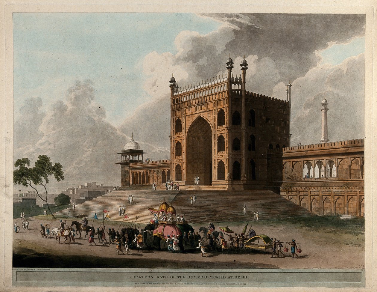 Östra porten till Jummah Musjid i Delhi av Thomas Daniell