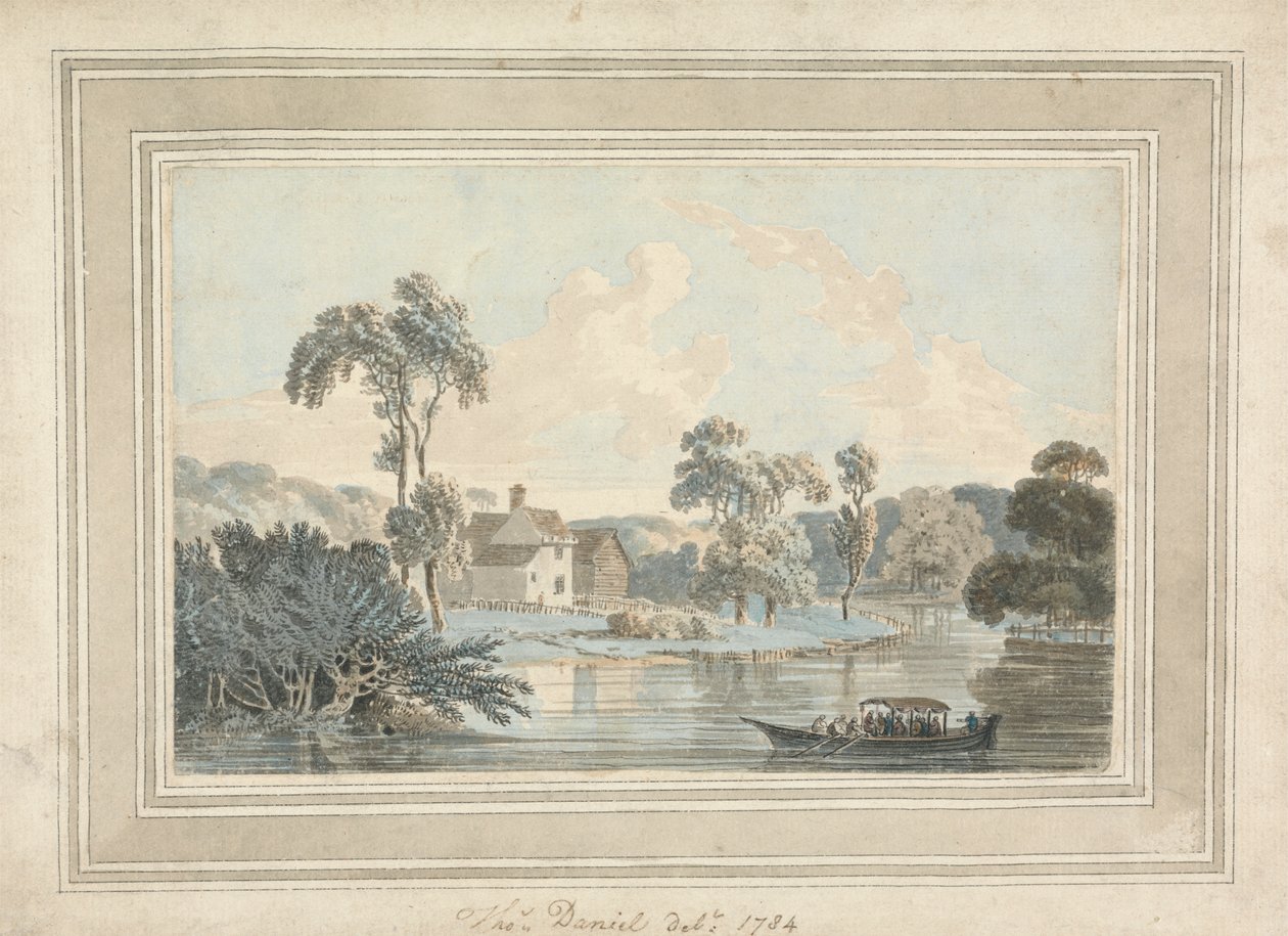 Bondgård, flod och pråm av Thomas Daniell