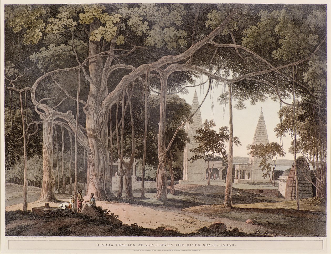 Hindutempel vid Agouree vid floden Soane av Thomas Daniell