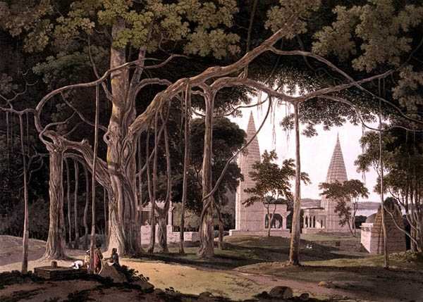 Hindutempel vid Agouree, vid floden Soane, Bahar, från "Oriental Scenery: Twenty Four Views in Hindoostan" av Thomas Daniell