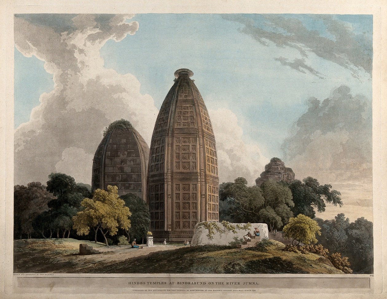 Hindutempel vid Bindrabund vid floden Jumna av Thomas Daniell