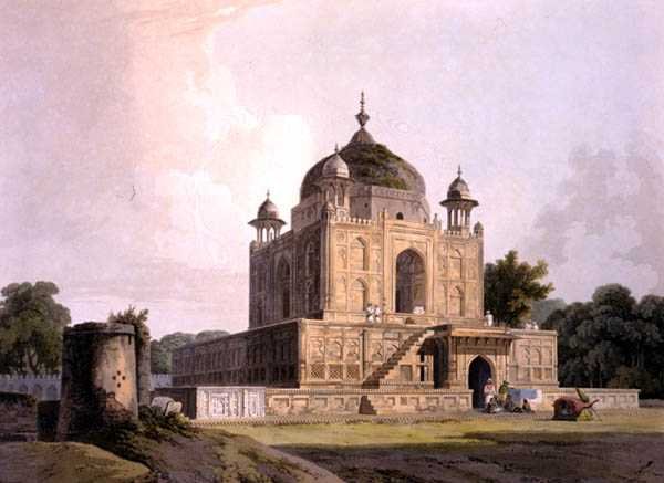 Mausoleum of Sultan Purveiz, nära Allahabad, från "Oriental Scenery: Twenty Four Views in Hindoostan" av Thomas Daniell
