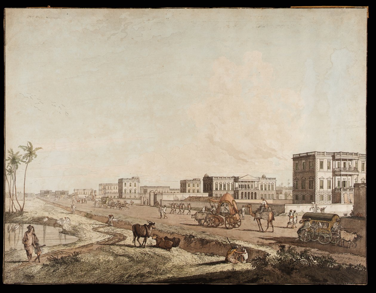 De nya byggnaderna i Chouringhee från Views of Calcutta, 1787 av Thomas Daniell