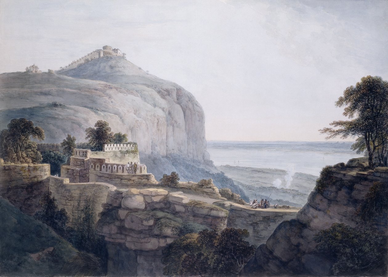 Den nordvästra utsikten över Rohtasgarh, Bihar, av Thomas Daniell