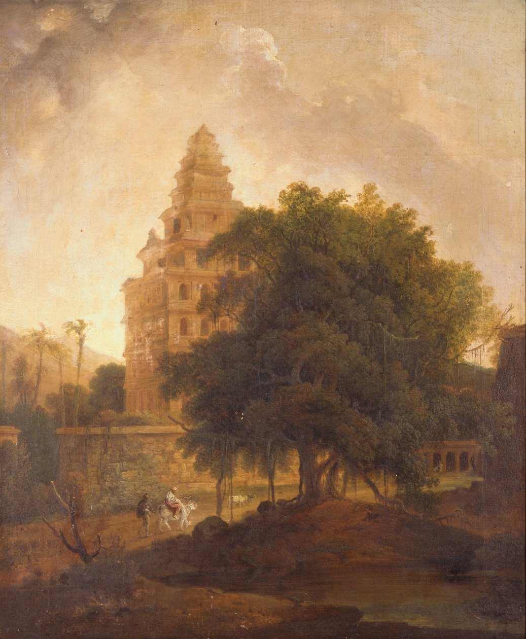 Resenärer på en stig vid Kalyan Mahal, Gingee, Tamil Nadu av Thomas Daniell