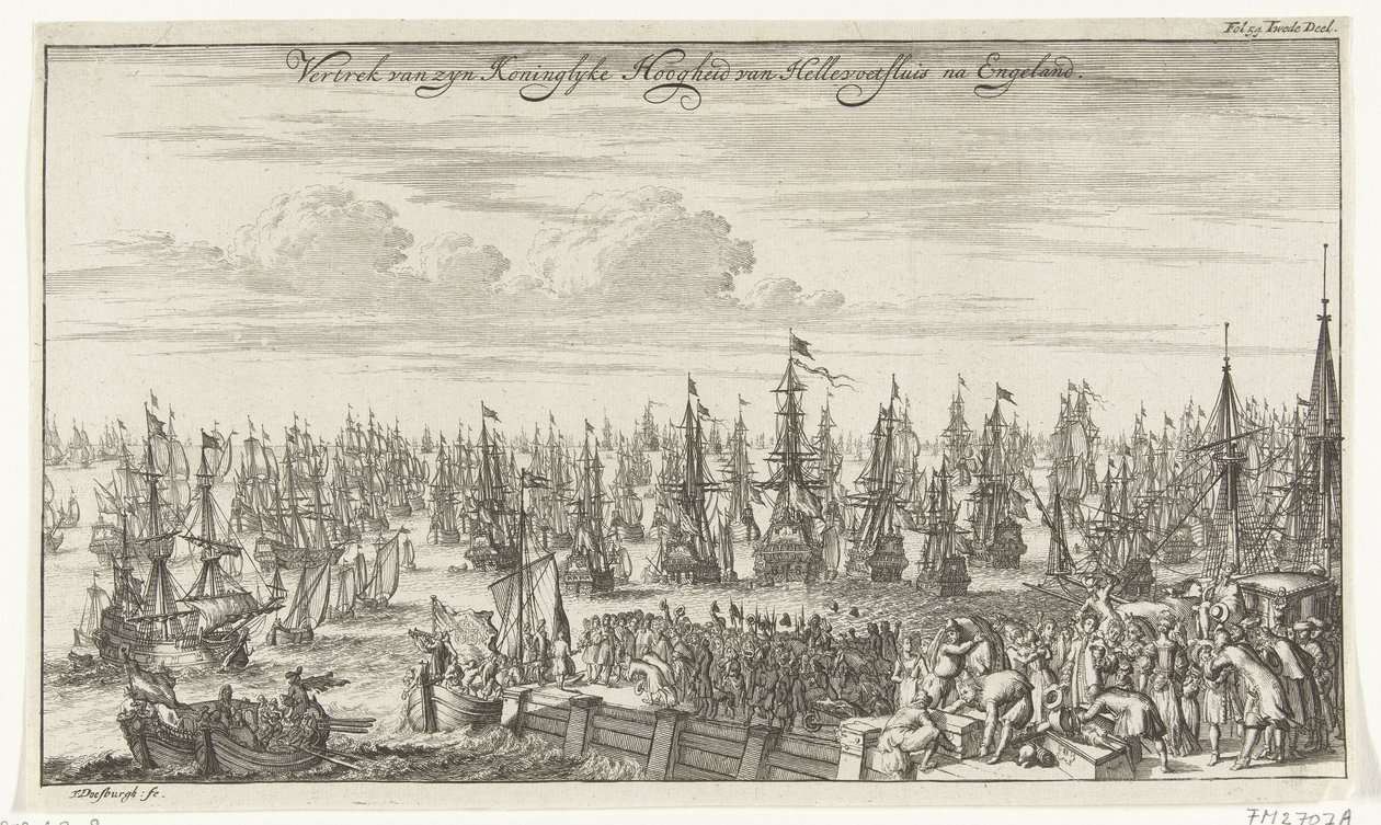 Vilhelm III av Hellevoetsluis avresa till England, 1688 Hans Kungliga Höghet Hellevoetsluis avgång efter England (titel på objekt) av Thomas Doesburgh