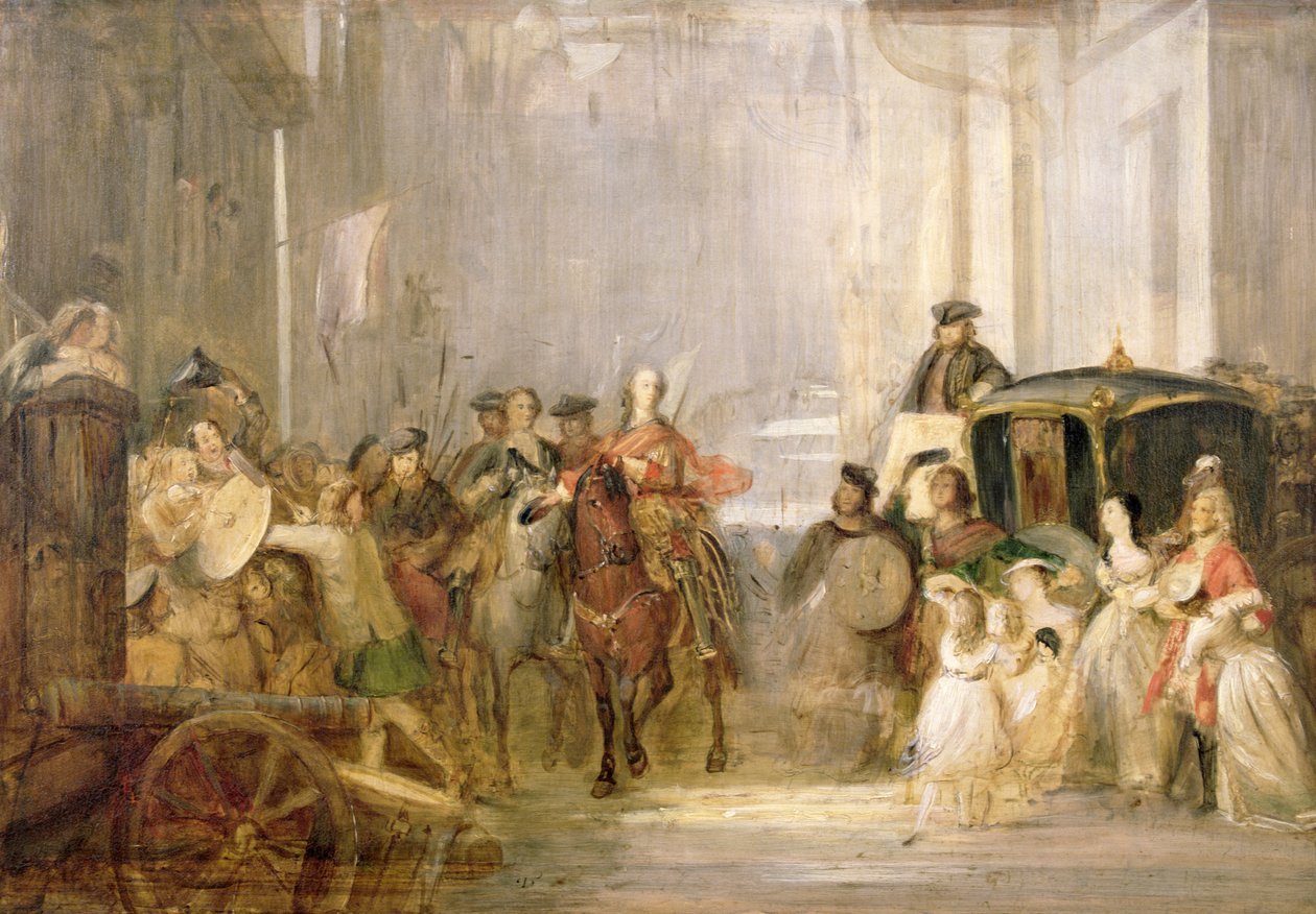 Prins Charles Edward Stuart (1720-88) på väg in i Edinburgh (se 105437) av Thomas Duncan