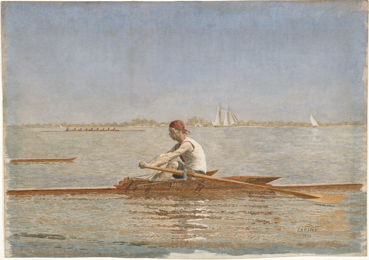 John Biglin in a Single Scull, 1873 (wc på papper) av Thomas Eakins