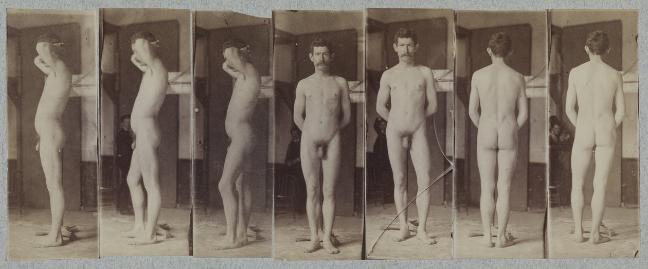 Fotografier av en stående manlig nakenmodell "Joseph Smith" av Thomas Eakins