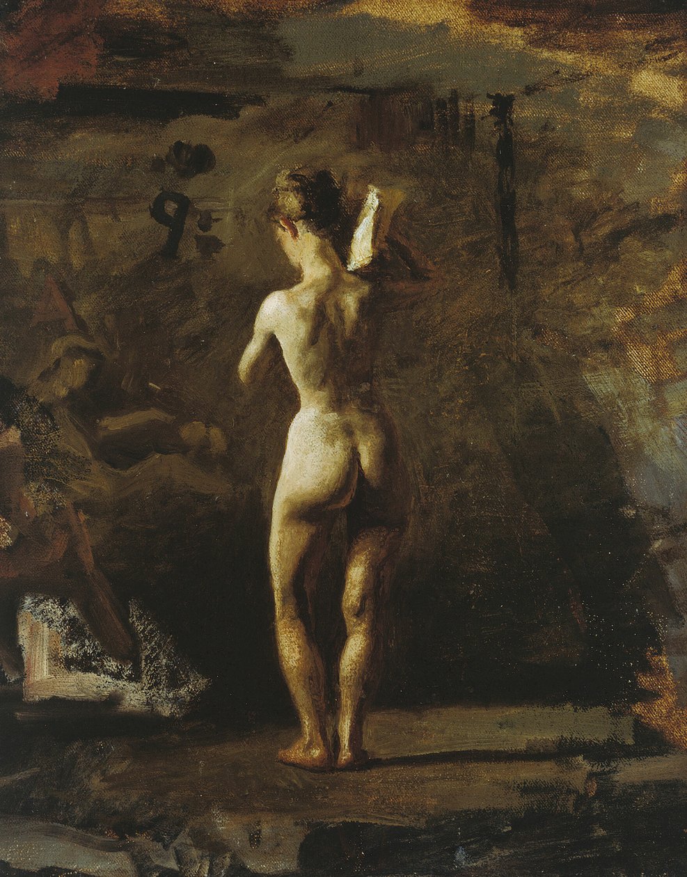 Studie till "William Rush snider sin allegoriska figur av Schuylkillfloden" av Thomas Eakins