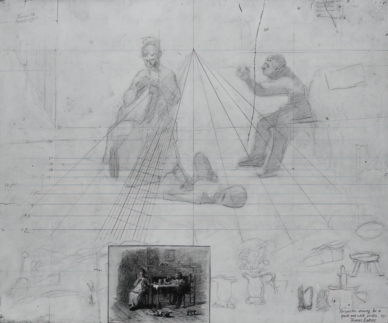 Untitled Perspective Study for Illustration for Magazine Story, Mr. Neelus Peelers villkor av Thomas Eakins