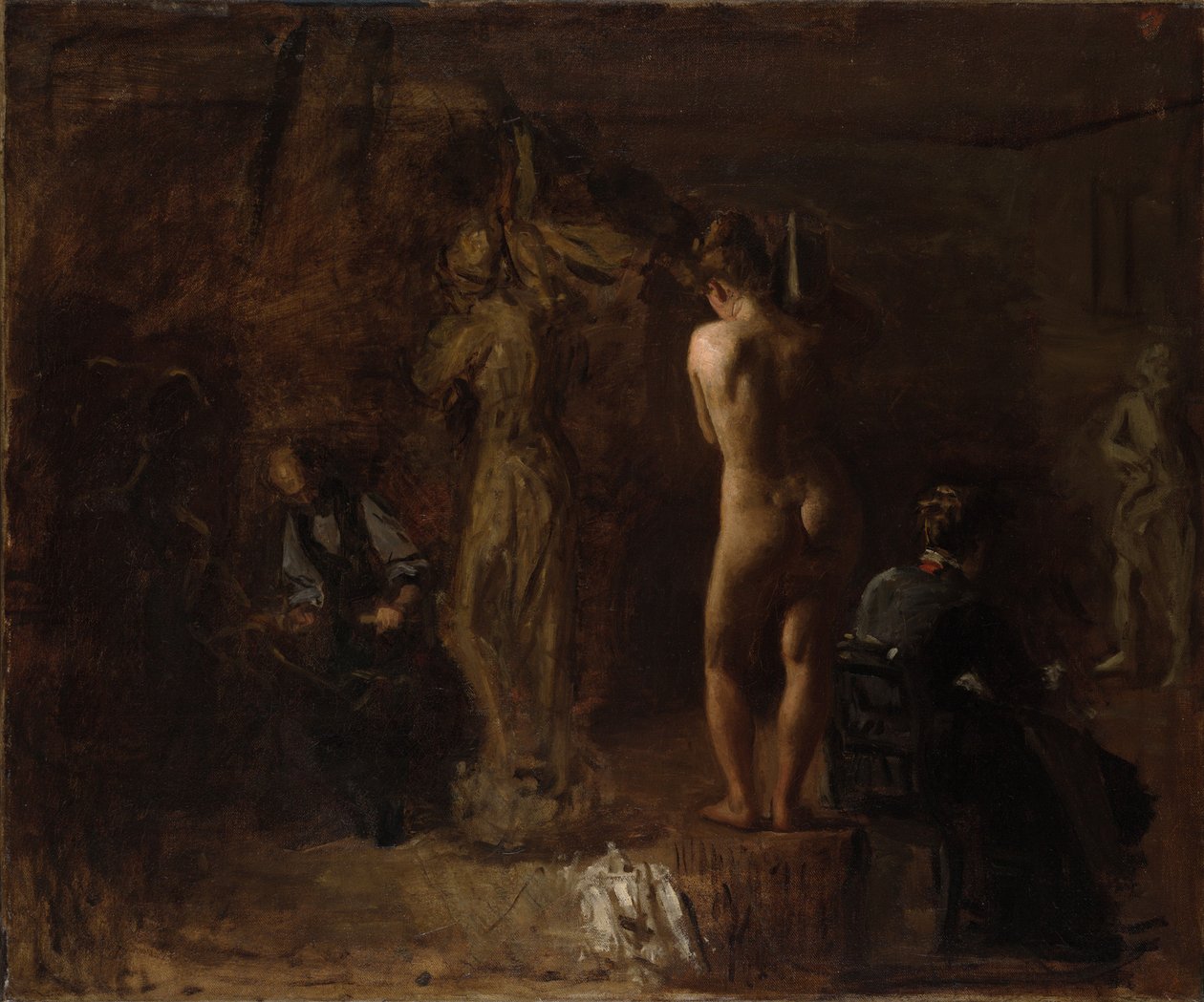 William Rush snidar sin allegoriska figur av Schuylkillfloden, studie av Thomas Eakins