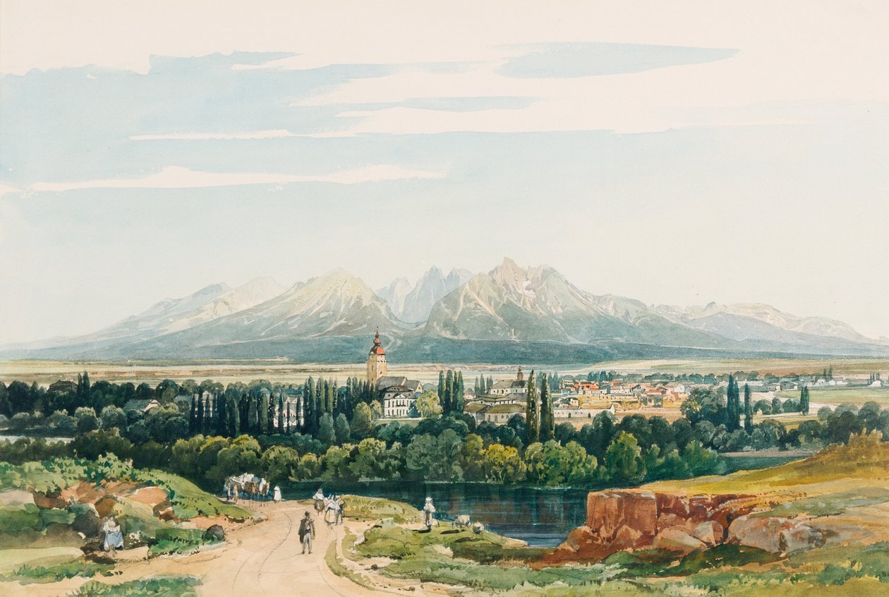Lomnitz slott och Tatrabergen i Ungern av Thomas Ender