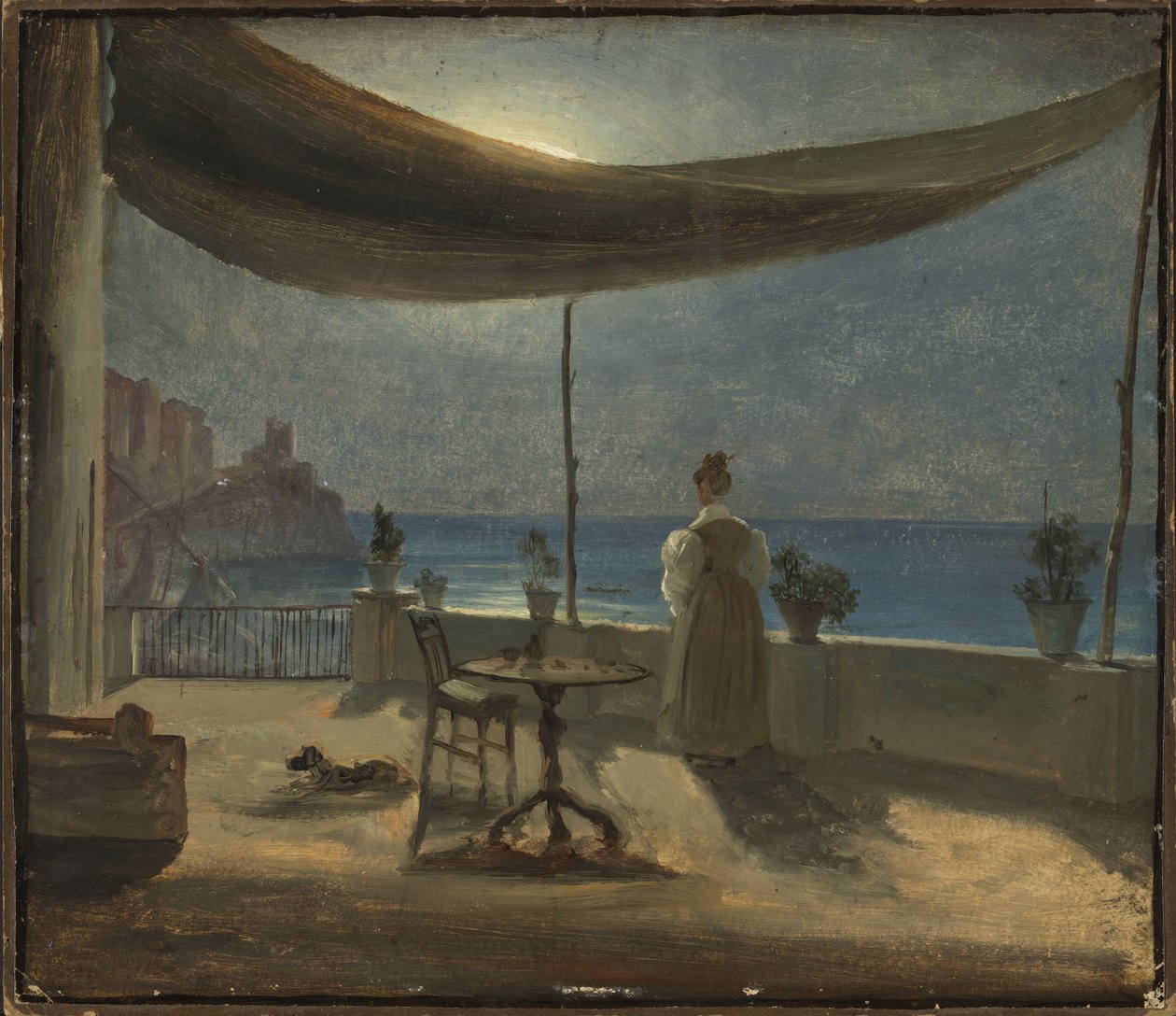 A Terrace in Amalfi in Moonlight, c.1834 (olja på papper monterad ombord) av Thomas Fearnley