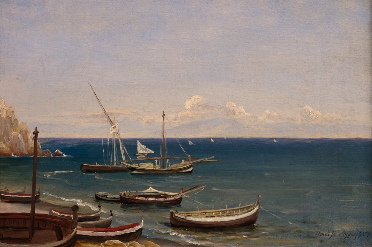 Båtar på stranden Amalfi av Thomas Fearnley