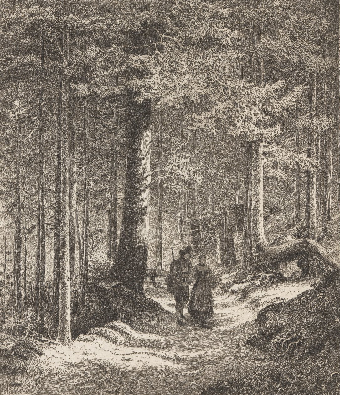 Skogsinteriör med två figurer av Thomas Fearnley