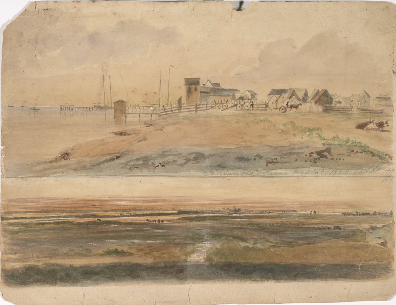 Indianola, Texas och Indianola med Lavaca Point in the Distance, 16 maj 1852 (akvarell på papper) av Thomas Flintoff