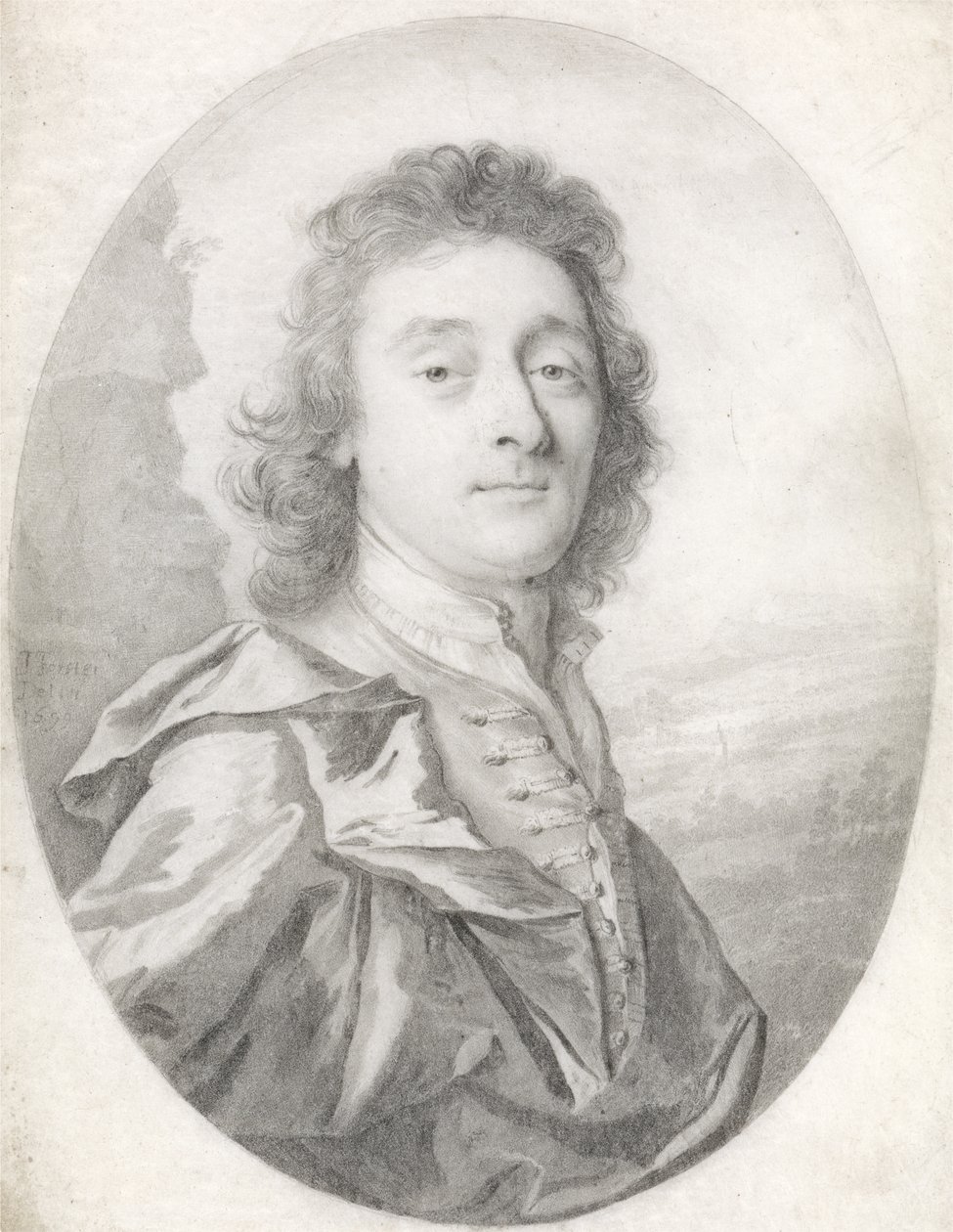 Porträtt av en man, 1699 (svart bly på veläng) av Thomas Forster