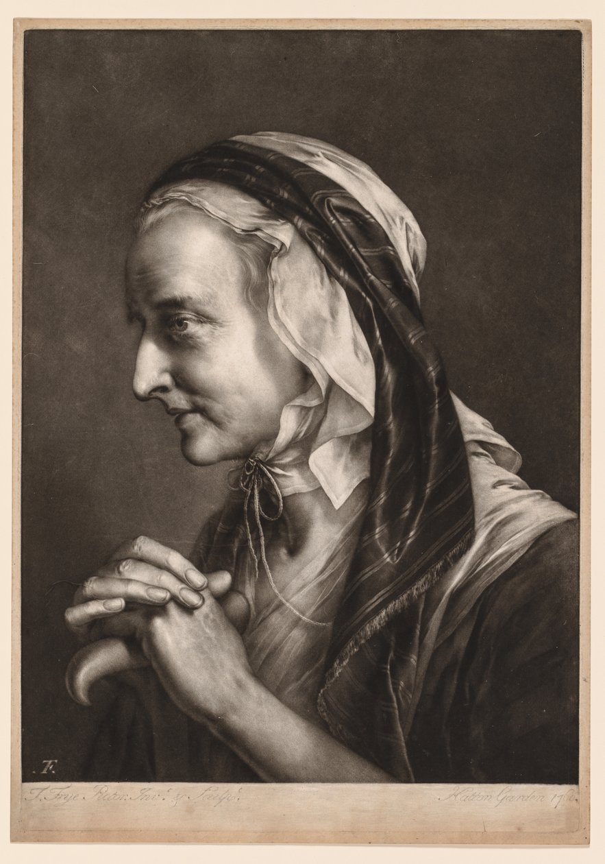 Första serien av huvuden i naturlig storlek: Mrs Frye, 1760. av Thomas Frye