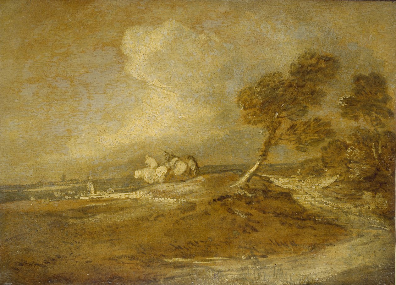 Ett landskap med ryttare (olja på papper) av Thomas Gainsborough