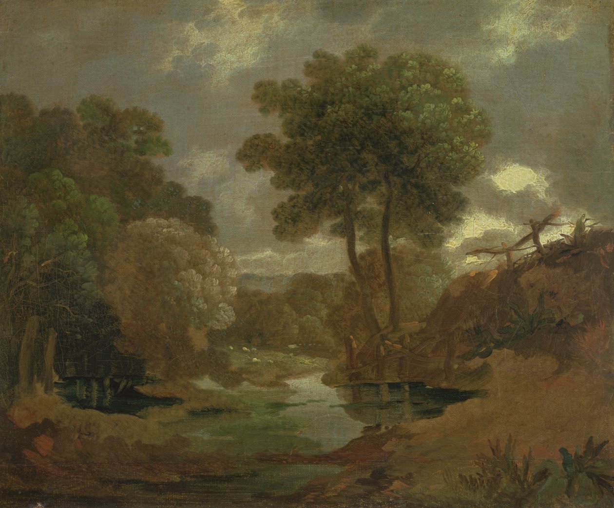 A Pool in the Woods, 1750 (olja på papper på duk) av Thomas Gainsborough