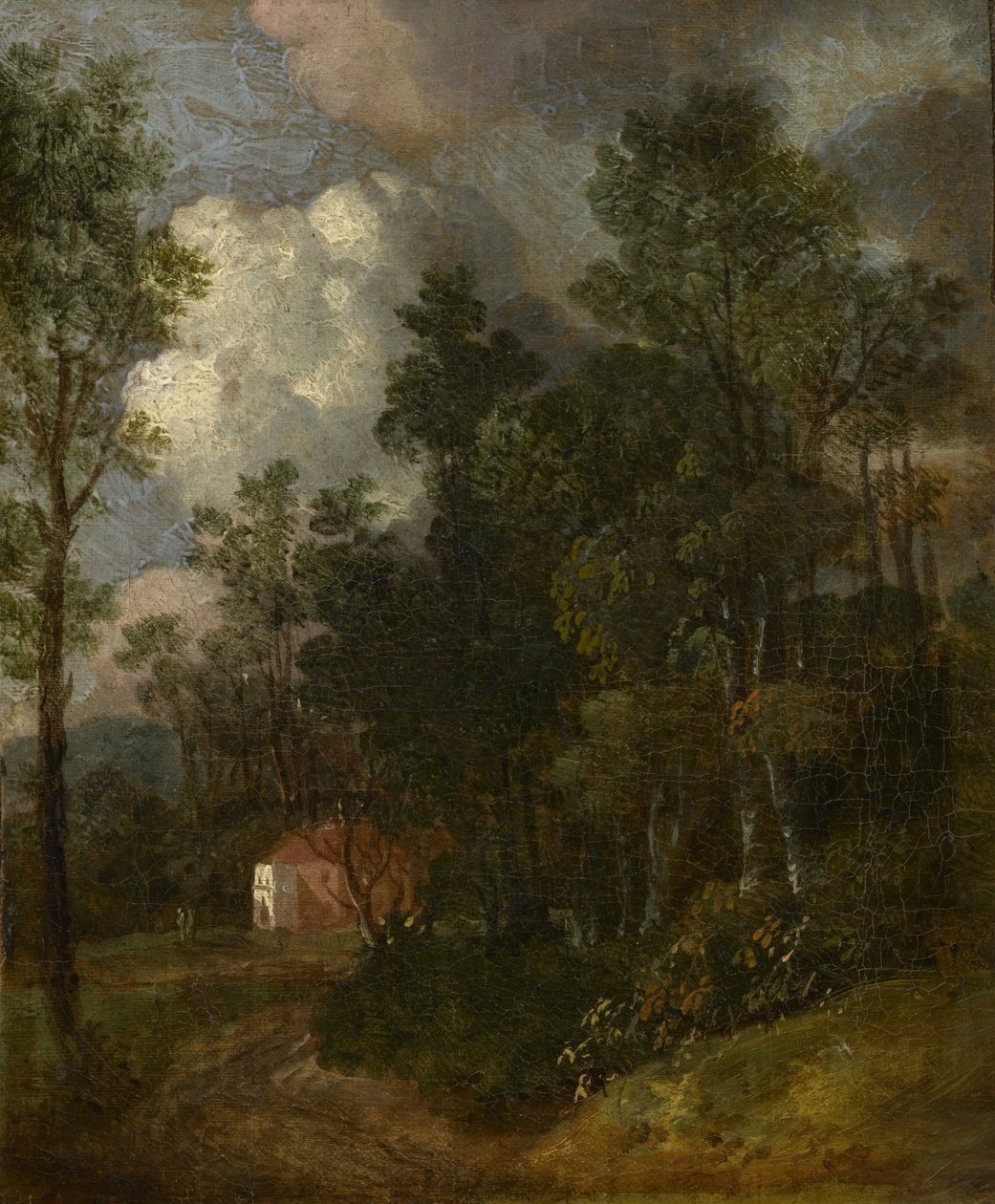 Ett skogslandskap med figurer vid ett hus, c.1752 av Thomas Gainsborough