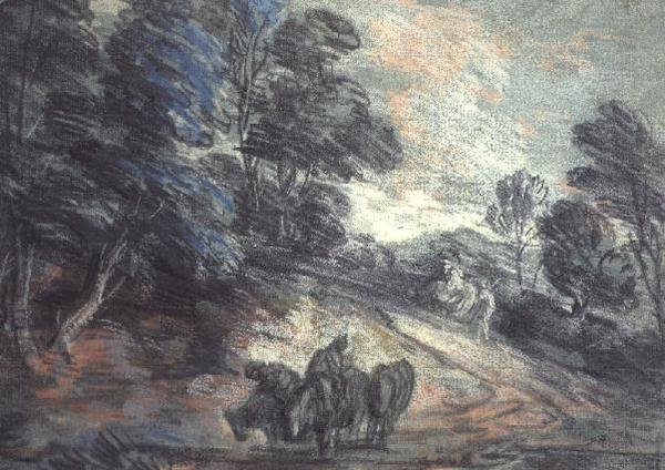 Ett skogslandskap med hästar som dricker (pastell) av Thomas Gainsborough