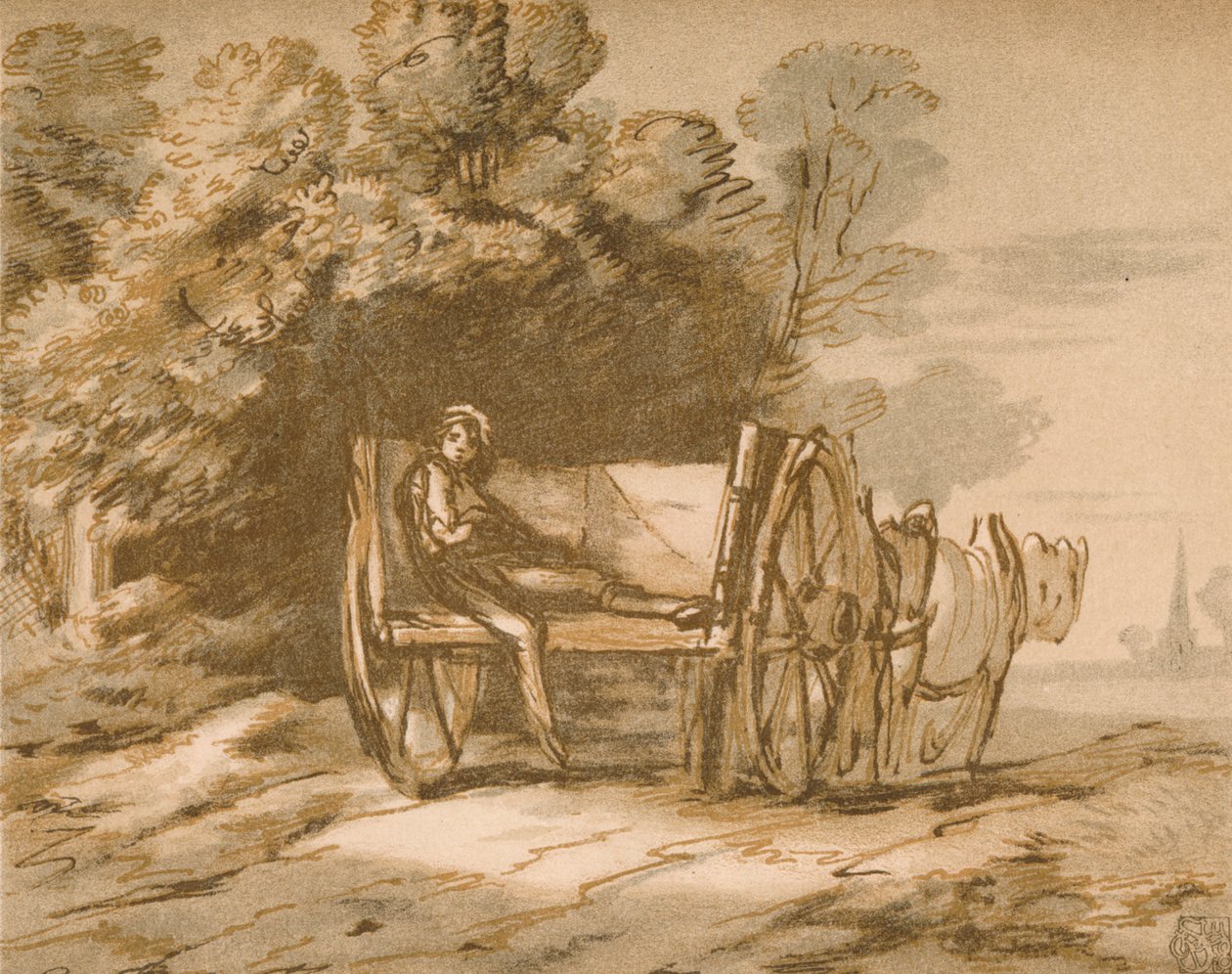 Pojke med en vagn. - Skiss med penna och tvätt, 1700-talet, 1906 av Thomas Gainsborough