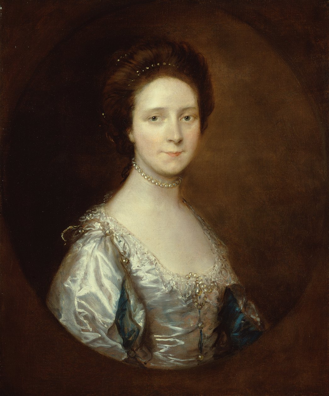 Elizabeth Parry iklädd en vit klänning och blå skurna ärmar (olja på duk) av Thomas Gainsborough