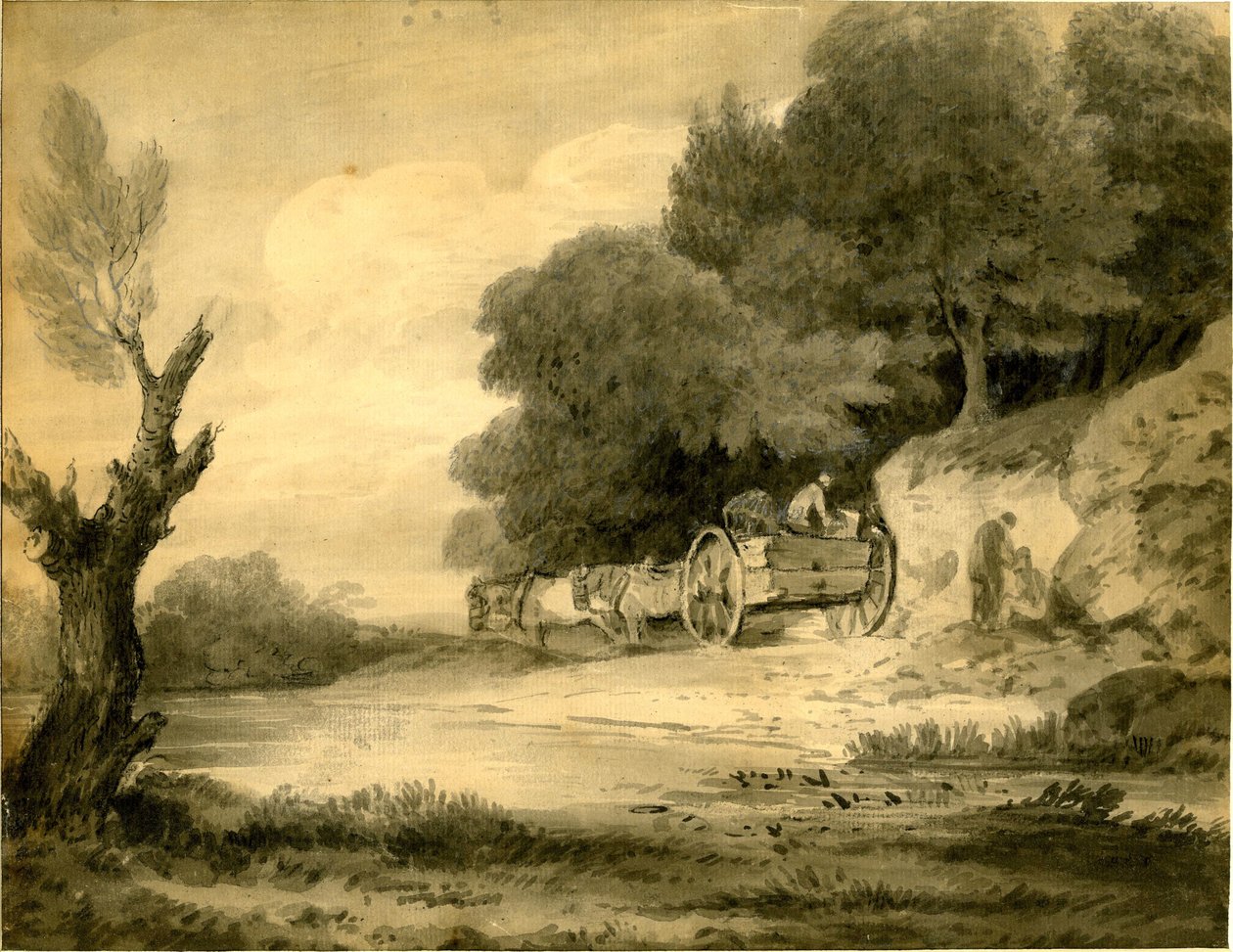 Figurer med vagn vid vägkanten teckning av Thomas Gainsborough av Thomas Gainsborough