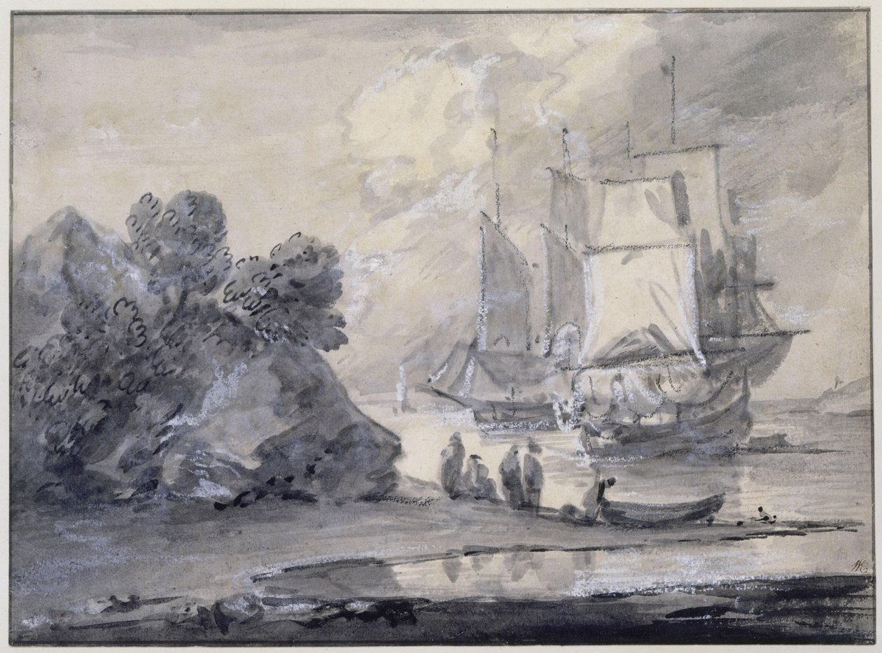 Kustscen med figurer och fartyg av Thomas Gainsborough