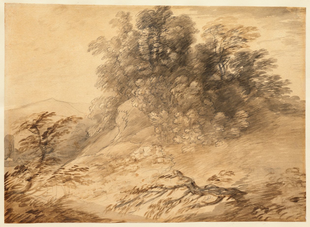 Landschaft mit einer Baumgruppe auf einem Hügel av Thomas Gainsborough