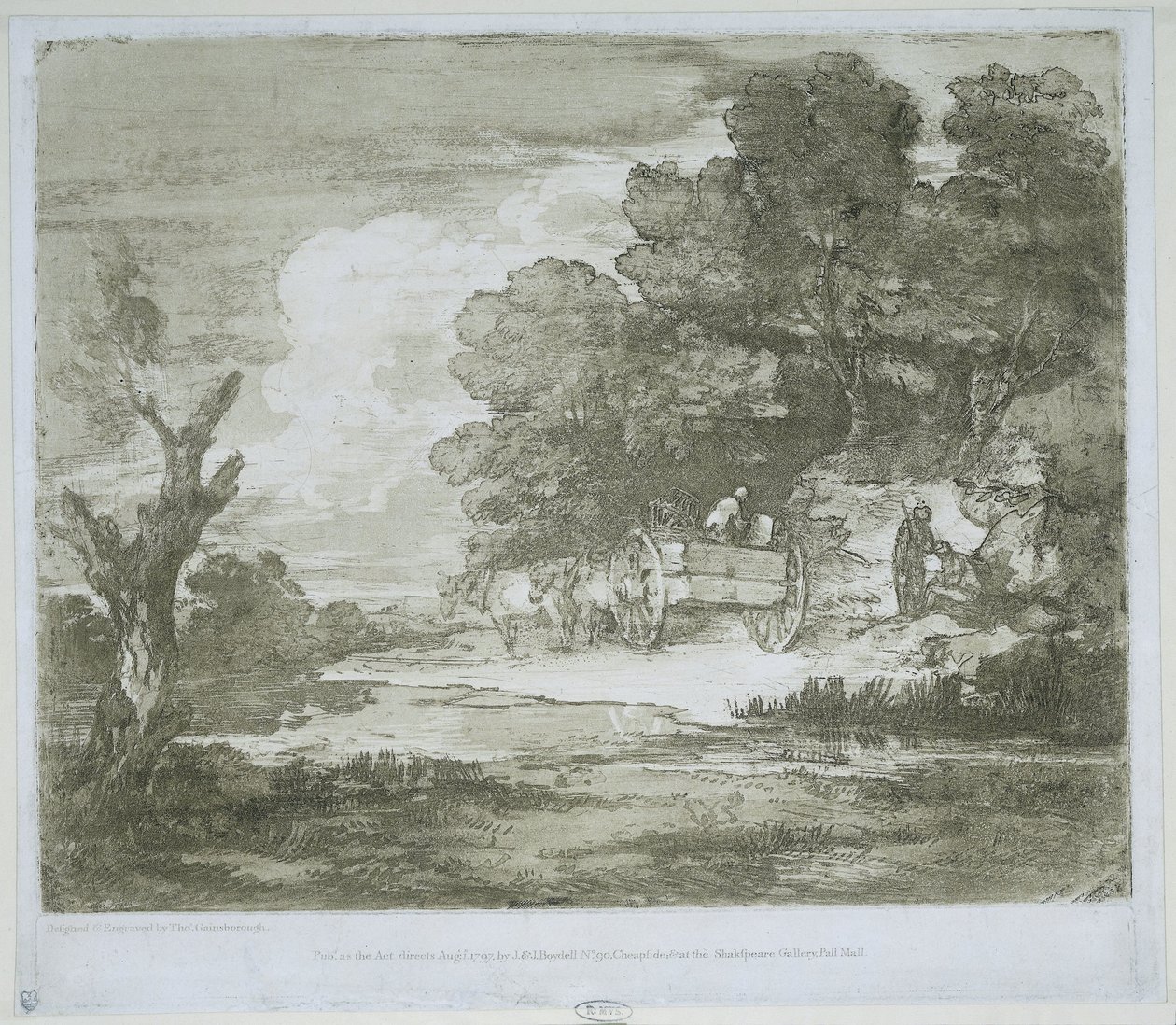 Landskap med en vagn dragen av hästar längs en strandkant och en skogsbryn av Thomas Gainsborough