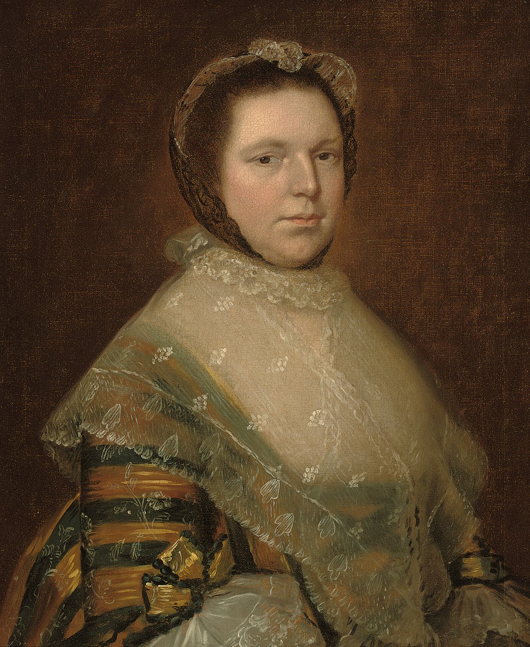 Porträtt av Elizabeth Prowse, halvlångt, i en klänning i blått och guld av Thomas Gainsborough