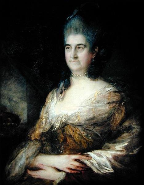 Porträtt av en dam, sägs vara Elizabeth Chudleigh (1720-88) (olja på panel) av Thomas Gainsborough