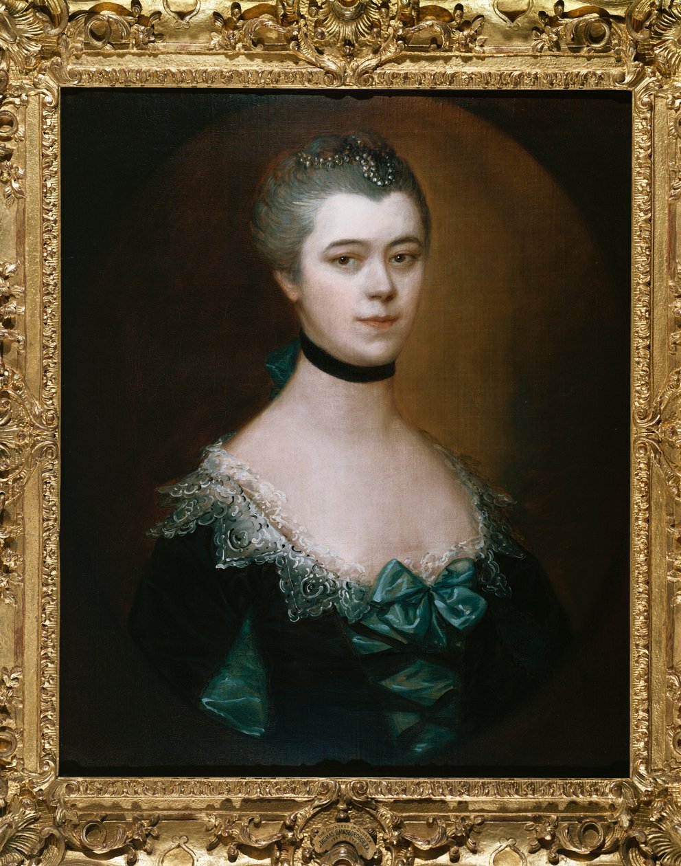 Porträtt av grevinnan av Sussex, bystlängd, i en blå klänning med svarta fasader av Thomas Gainsborough