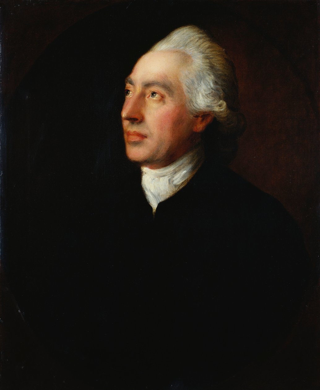 Porträtt av pastor Humphrey Gainsborough i svart rock och vit halsduk av Thomas Gainsborough