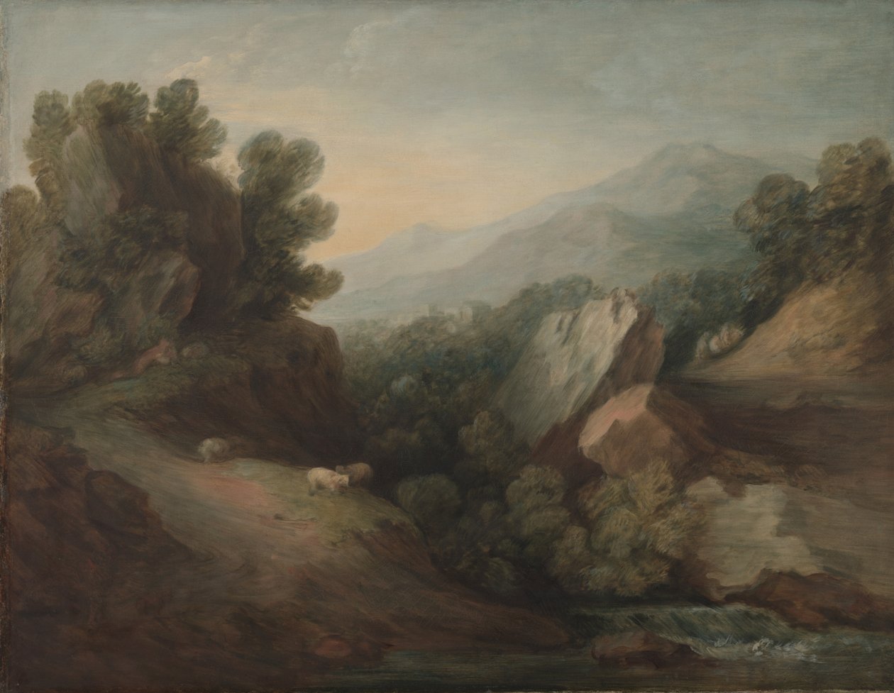 Stenigt, skogsbevuxet landskap med en Dell och dam, c.1782-83 av Thomas Gainsborough
