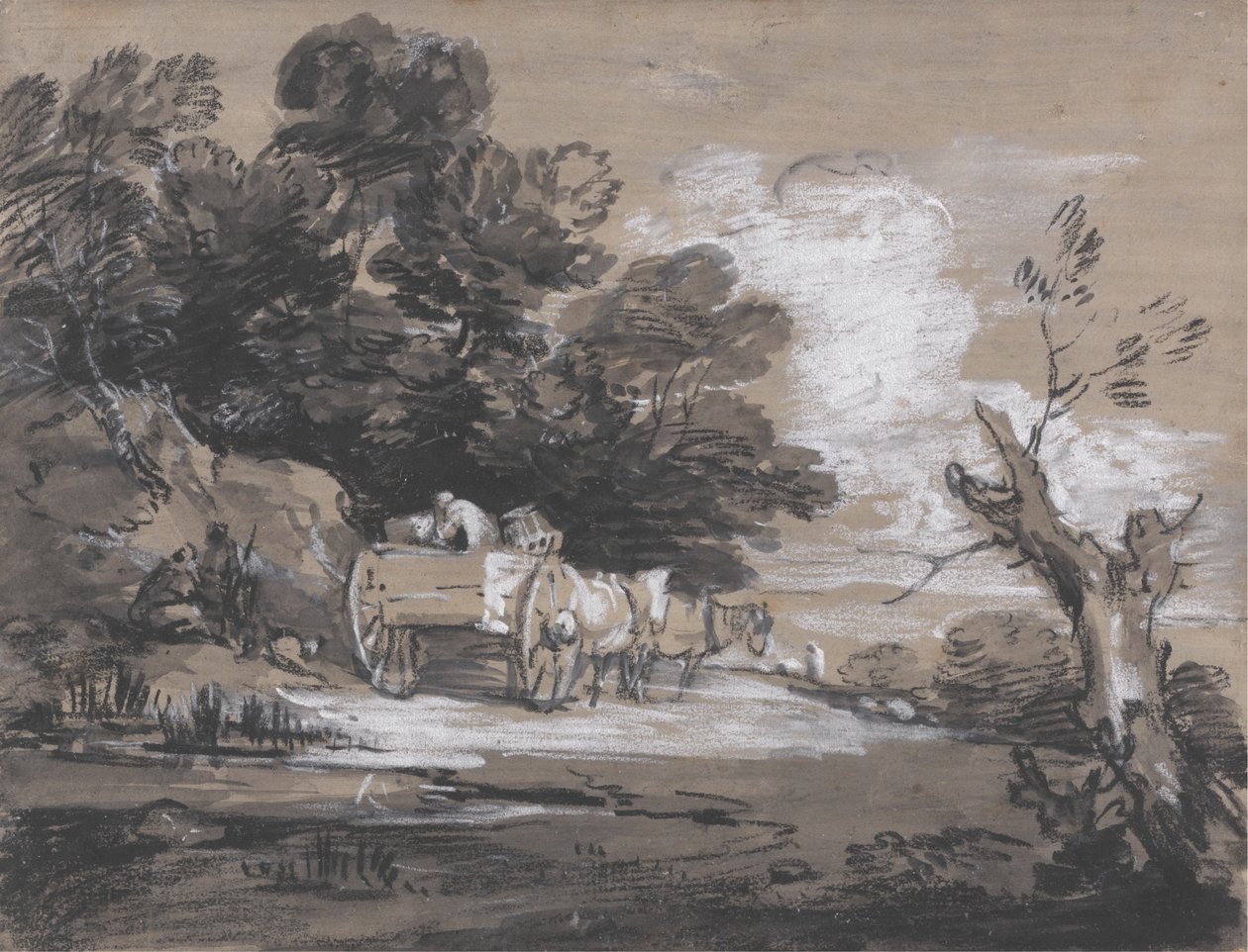 Skogbevuxen landskap med land vagn och figurer av Thomas Gainsborough