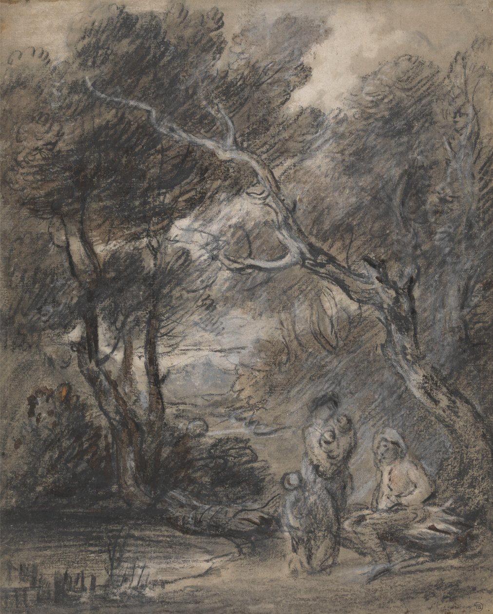 Skogbevuxen landskap med figurer av Thomas Gainsborough